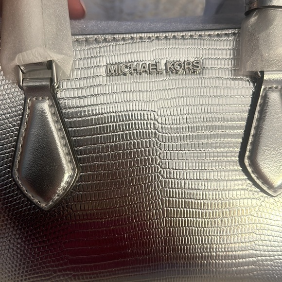 Michael Kors Sheila Vegan Leather Satchel Crossbody Bag - Silver - Picture 2 of 5